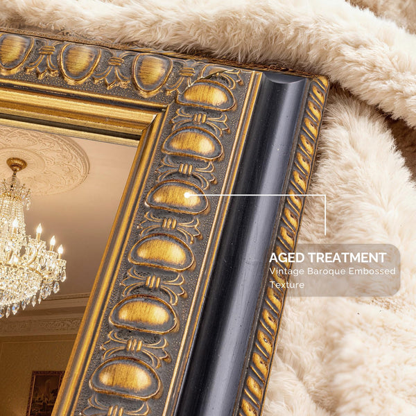 Baroque Wall Mirror – Vintage Gold Rectangular Wood Frame