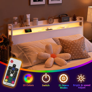 Full Size Headboard with Outlets, USB, LED Light & Storage Shelf
