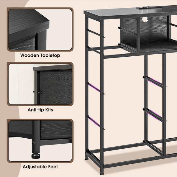 10-Drawer Dresser with LED Lights & Power Outlets – Fabric Chest of Drawers
