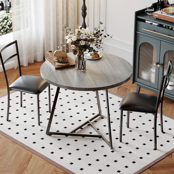 Round Dining Table Set for 2 with Upholstered Chairs