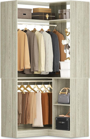 L-Shaped Corner Closet System with Shelves & Hanging Rods