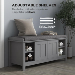 Entryway Shoe Storage Bench with Sliding Doors & Padded Seat