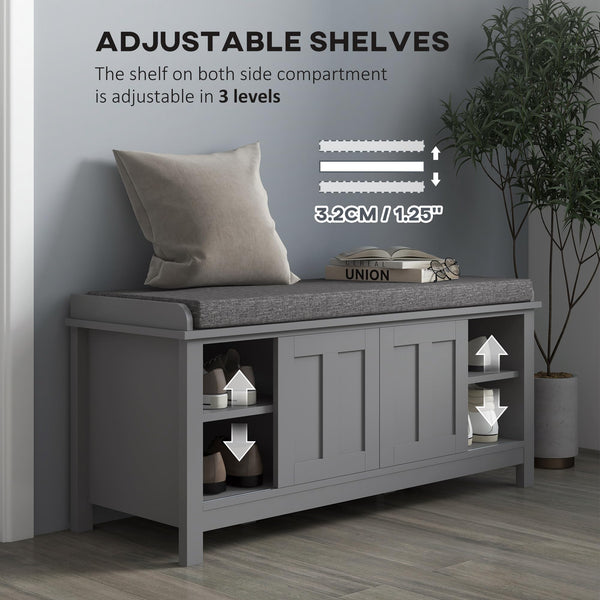 Entryway Shoe Storage Bench with Sliding Doors & Padded Seat