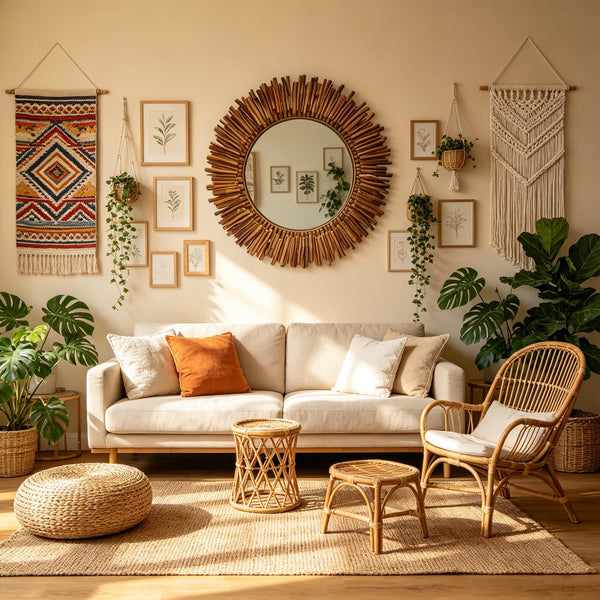 24-Inch Bohemian Sunburst Round Wall Mirror