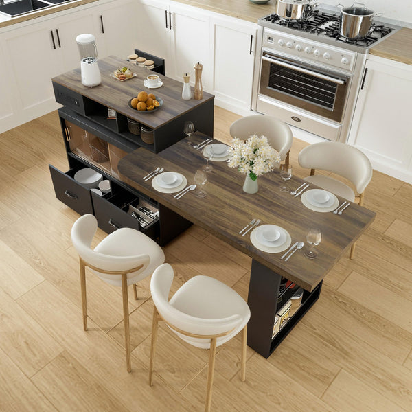 Rolling Kitchen Island with Extendable Countertop & Storage