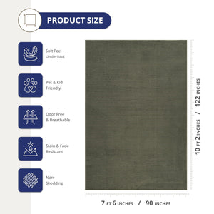 Green Striped Area Rug – Machine Washable, Pet Friendly