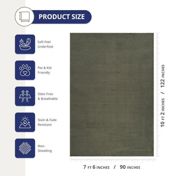 Green Striped Area Rug – Machine Washable, Pet Friendly