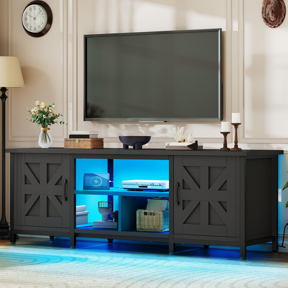 63-Inch TV Stand with LED Lights & Charging Station