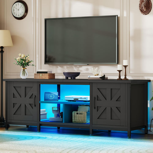 63-Inch TV Stand with LED Lights & Charging Station