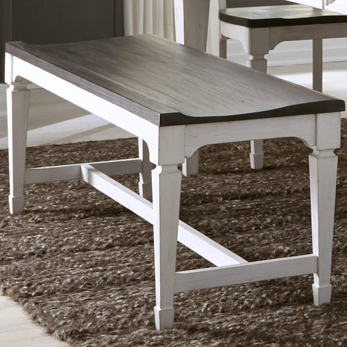 Wood Seat Dining Bench – White with Charcoal Top