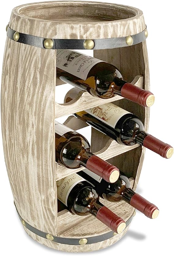 Barrel Wine Rack – 8-Bottle Wooden Freestanding Holder