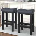 Bar Stools Set of 2, 24 Inch Counter Height Bar Stools for Kitchen Island, Faux Leather Upholstered Thick Saddle Seats & Heavy Duty Metal Base, Easy Assembly, Black