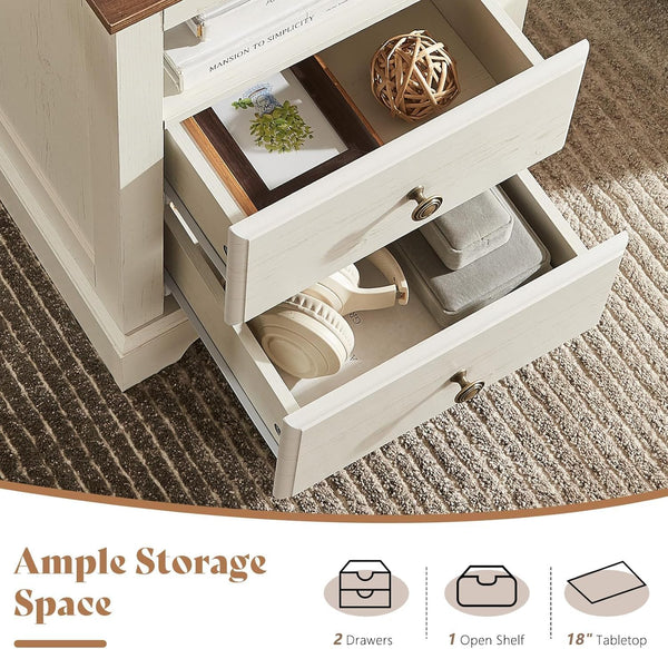 Farmhouse Bedroom Set with Platform Bed & Charging Nightstands