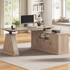 L-Shaped Electric Standing Desk with Storage & Power Outlets