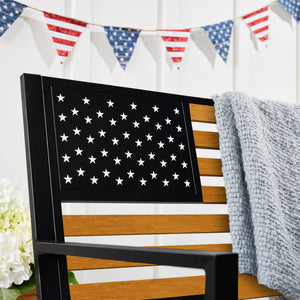 2-Person Steel Outdoor Bench with American Flag Backrest