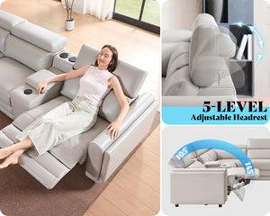 129-Inch Power Recliner Sectional Sofa with Console & Speakers
