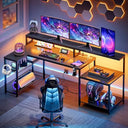 L-Shaped Corner Desk with Power Outlets & LED Monitor Stand