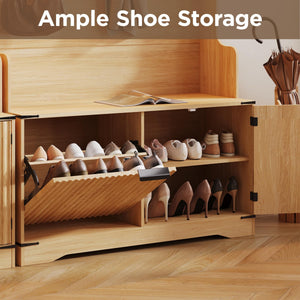 Farmhouse Hall Tree with Bench & Shoe Storage