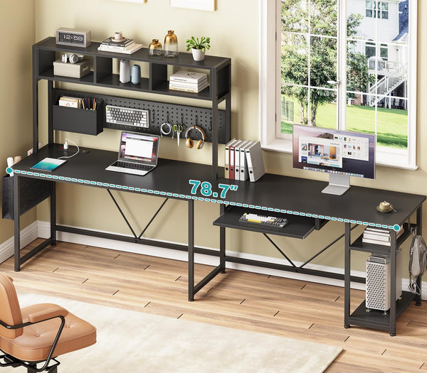 L-Shaped Gaming Desk with Hutch & LED Lights