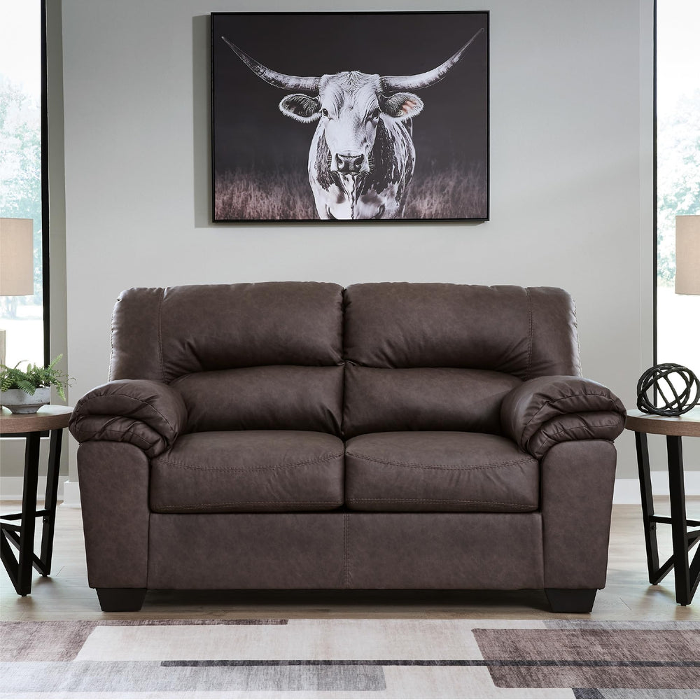 Contemporary Faux Leather Loveseat – Dark Brown
