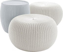 Outdoor Pouf Ottoman Set with Storage Table – 3-Piece Resin Seating