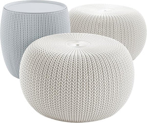 Outdoor Pouf Ottoman Set with Storage Table