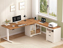 L-Shaped Electric Standing Desk with Drawers, Storage Shelves & Power Outlets, 66 Inch Corner Height Adjustable Computer Desk