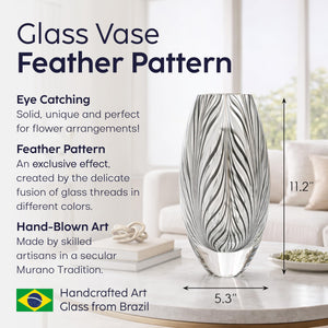 Hand Blown Art Glass Vase – Feather Pattern