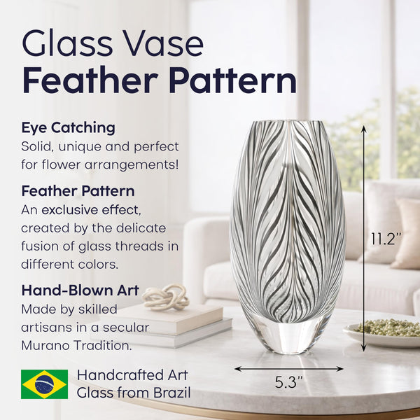 Hand Blown Art Glass Vase – Feather Pattern