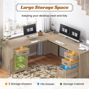 L-Shaped Executive Desk with Drawers & Power Outlet