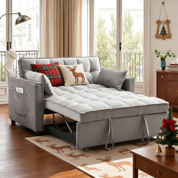 Convertible Futon Sofa Bed with Adjustable Backrest & Storage Pockets