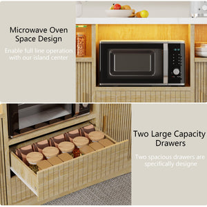Rolling Kitchen Island with Storage, Power Outlet & LED Light