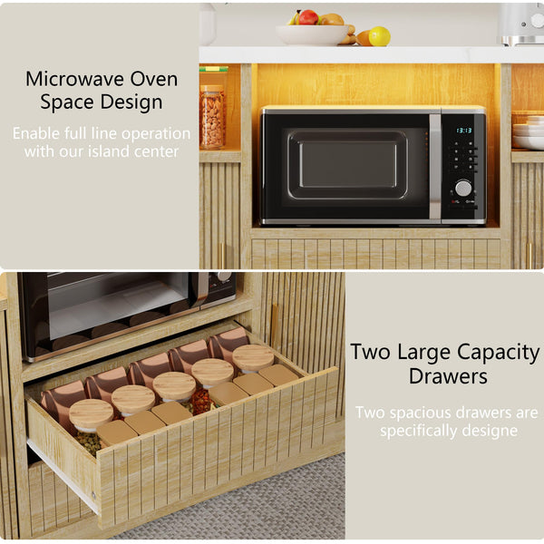 Rolling Kitchen Island with Storage, Power Outlet & LED Light