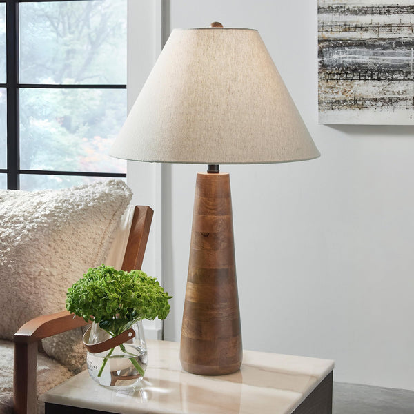 Wood Base Empire Shade Table Lamp with 3-Way Switch