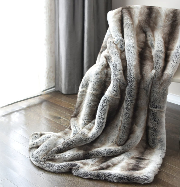 Faux Fur Throw Blanket — Gray Chinchilla, 59x88 Inch