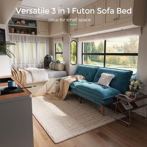 Convertible Futon Sofa Bed with Adjustable Backrest & Armrest