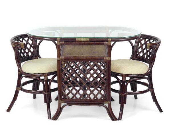 3-Piece Rattan Dining Set with Oval Glass Table