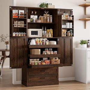 71" Farmhouse Kitchen Pantry Cabinet with Pull-Out Shelves & Drawers