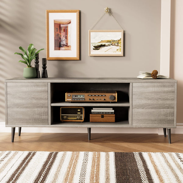 Mid-Century Modern TV Stand with Storage Cabinets
