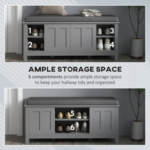 Entryway Shoe Storage Bench with Sliding Doors & Padded Seat