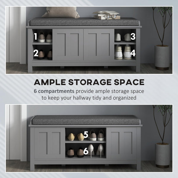 Entryway Shoe Storage Bench with Sliding Doors & Padded Seat