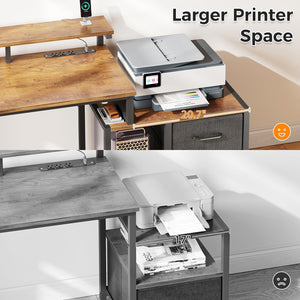 56-Inch Computer Desk with Printer Shelf, Drawers & USB Power Outlet