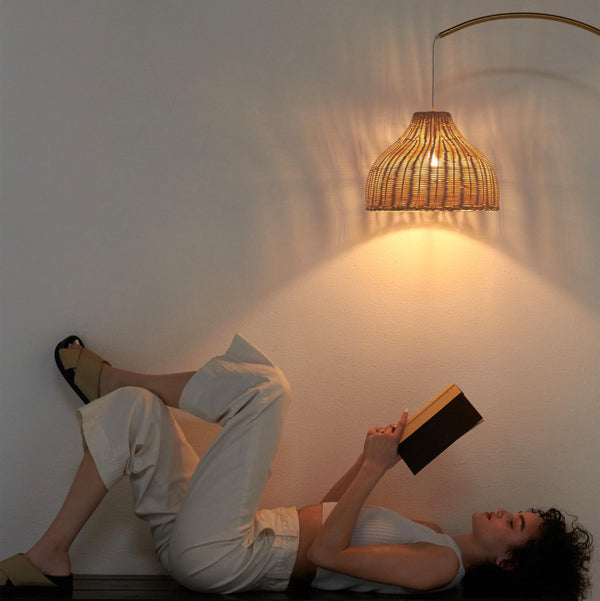 Arc Floor Lamp with Wicker Shade
