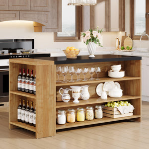 55" Kitchen Island with Storage and 5-Tier Shelves