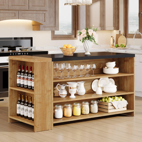 55" Kitchen Island with Storage and 5-Tier Shelves