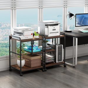 Large Printer Stand with Wheels and Storage Shelf