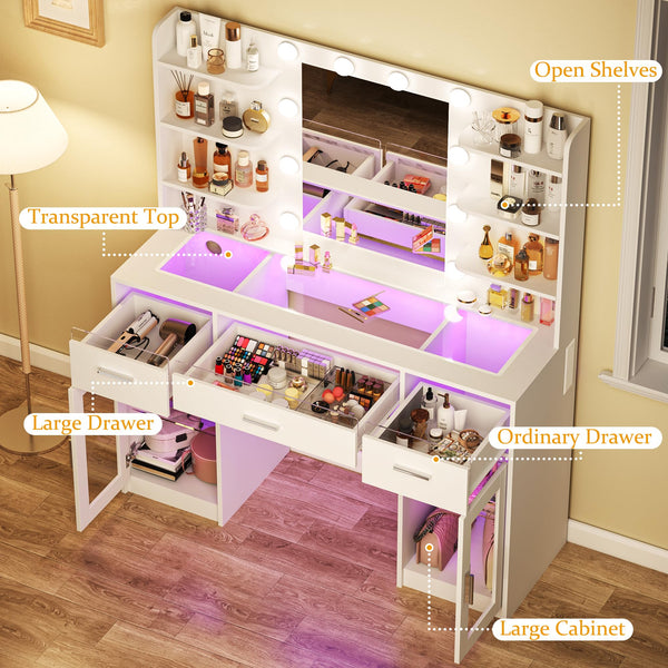 LED Makeup Vanity Desk with Mirror, Lights & Storage