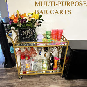 Gold 2-Tier Bar Cart with Wheels