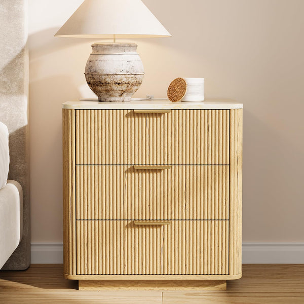 3-Drawer Nightstand Set of 2 with Charging Station