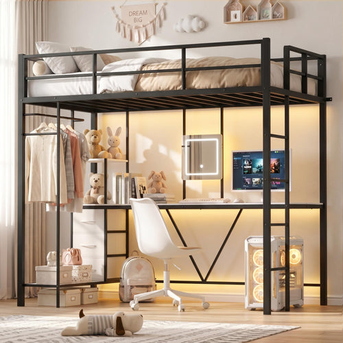 Twin Loft Bed with Desk, Vanity & Storage Drawers